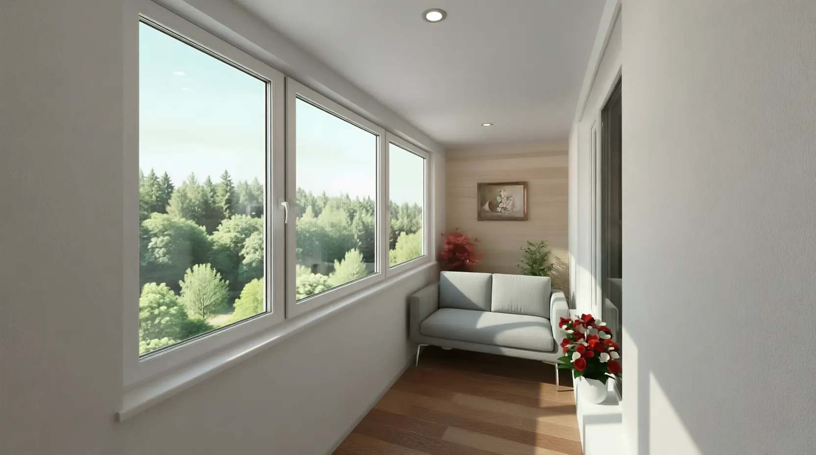 Трёхсекционная ПВХ лоджия